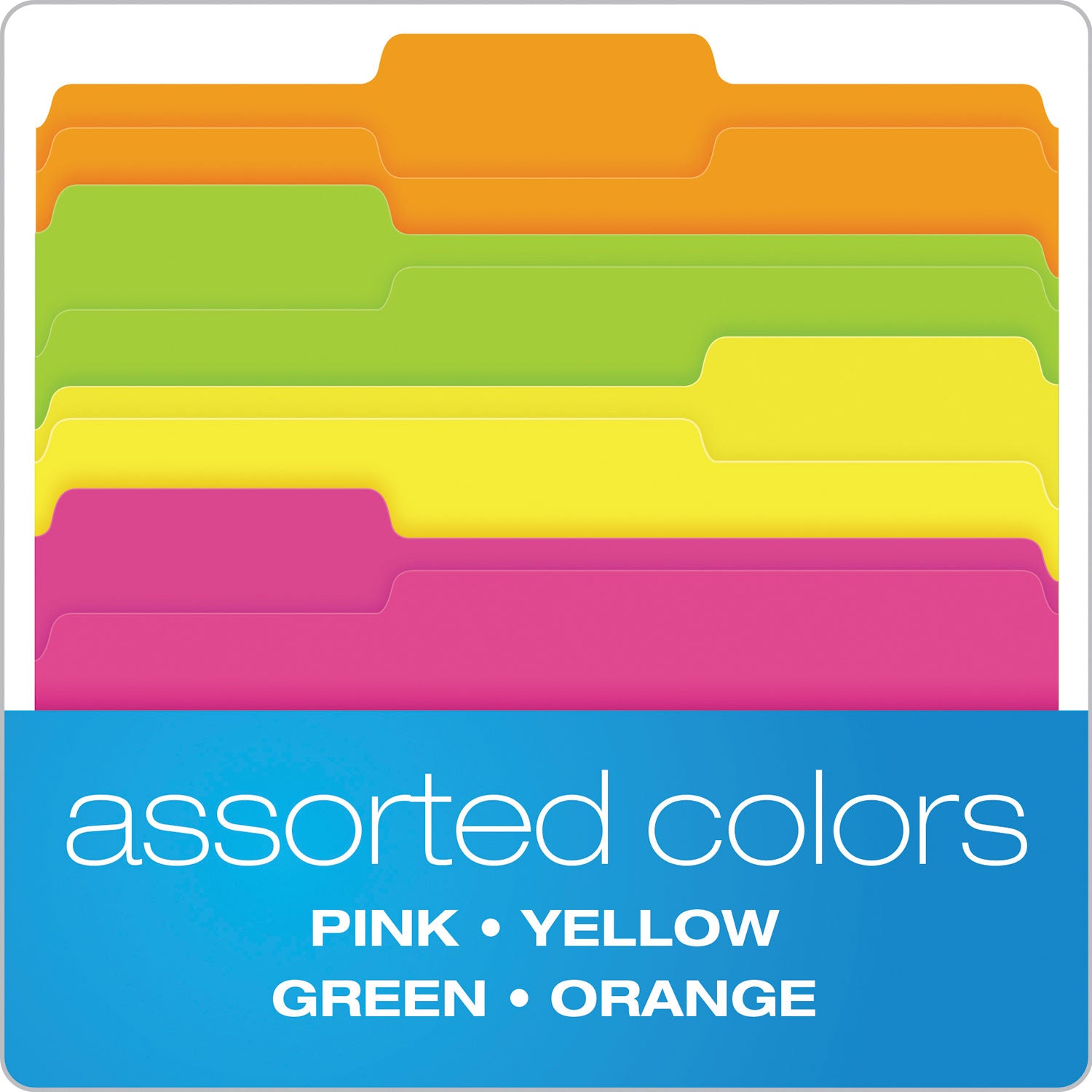 Glow File Folders, 1/3-Cut Tabs: Assorted, Letter Size, 0.75" Expansion, Assorted Colors, 24/Pack
