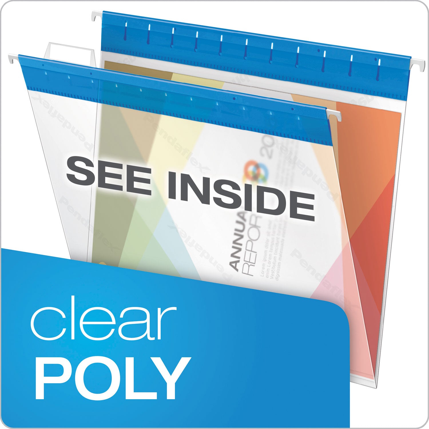 Poly Hanging Folders, Letter Size, 1/5-Cut Tabs, Assorted Colors, 25/Box - 