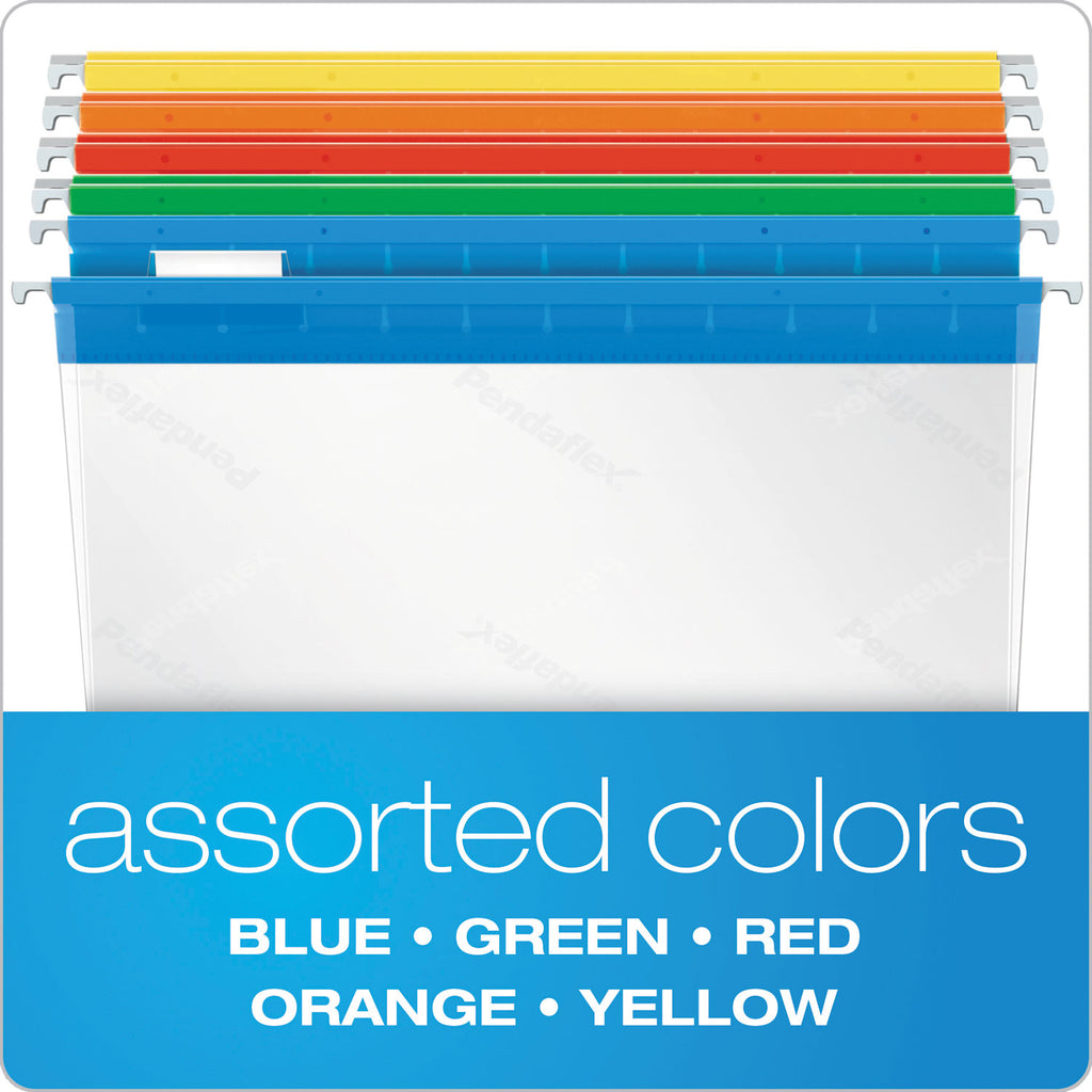 Poly Hanging Folders, Letter Size, 1/5-Cut Tabs, Assorted Colors, 25/Box - 