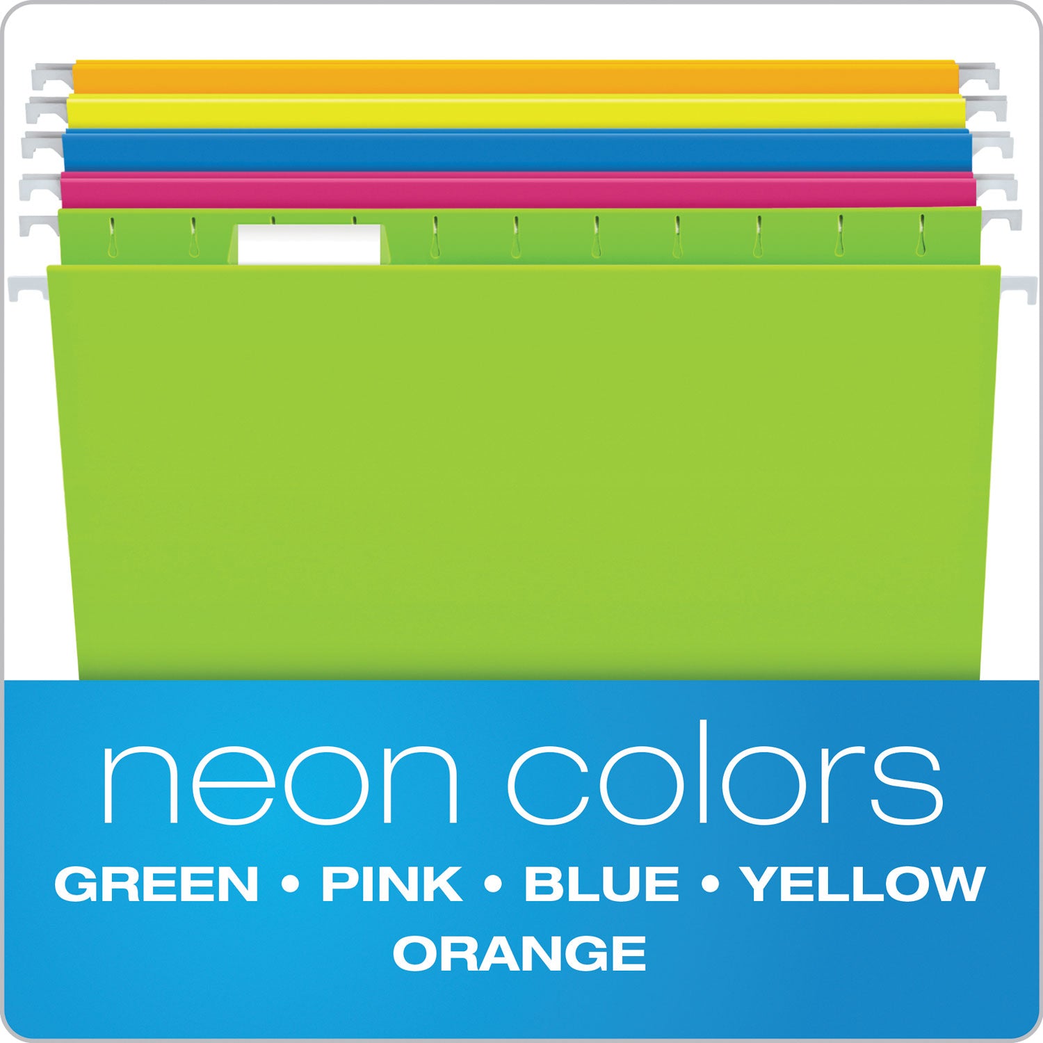 Glow Hanging File Folders, Letter Size, 1/5-Cut Tabs, Assorted Colors, 25/Box - 