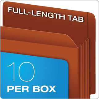 Heavy-Duty End Tab File Pockets, 5.25" Expansion, Letter Size, Red Fiber, 10/Box