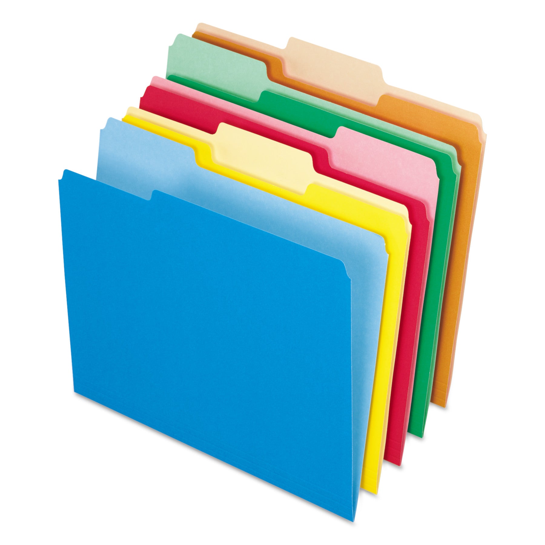 Interior File Folders, 1/3-Cut Tabs: Assorted, Letter Size, Assorted Colors: Blue/Green/Orange/Red/Yellow, 100/Box - 2