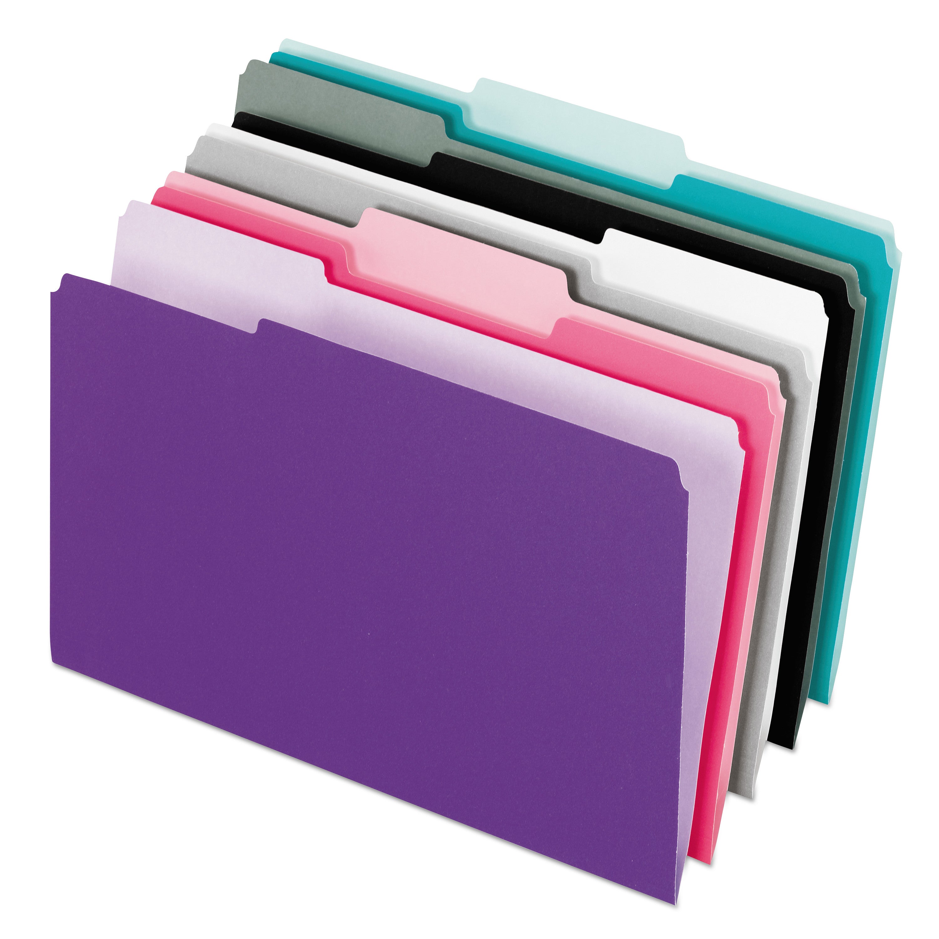 Interior File Folders, 1/3-Cut Tabs: Assorted, Letter Size, Assorted Colors: Aqua/Black/Gray/Pink/Violet, 100/Box - 
