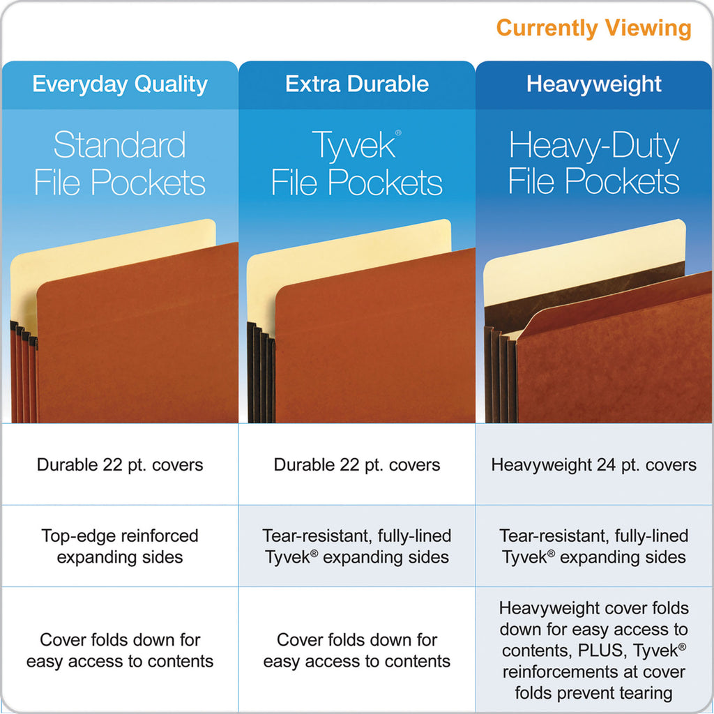 Heavy-Duty File Pockets, 3.5" Expansion, Legal Size, Redrope, 25/Box