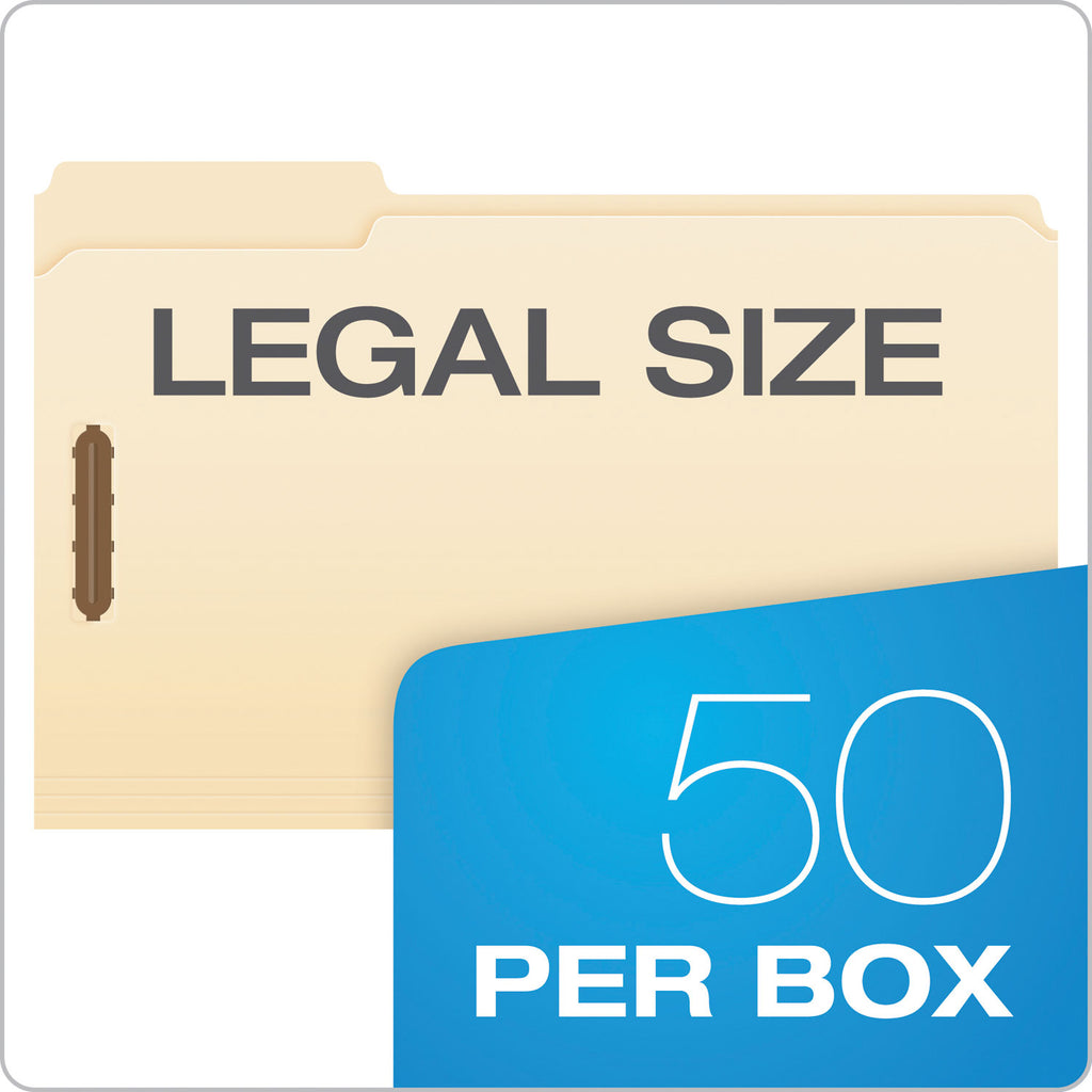 Manila Fastener Folders, 1/3-Cut Tabs, 2 Fasteners, Legal Size, Manila Exterior, 50/Box