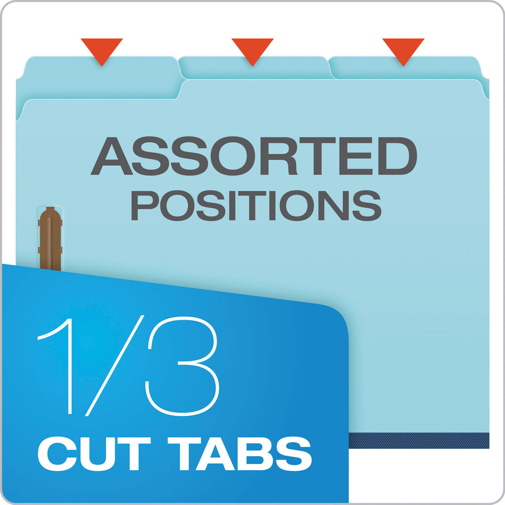 Heavy-Duty Pressboard Folders with Embossed Fasteners, 1/3-Cut Tabs, 1" Expansion, 2 Fasteners, Letter Size, Blue, 25/Box