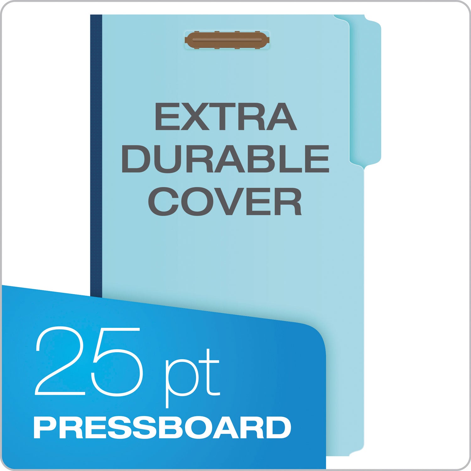 Heavy-Duty Pressboard Folders with Embossed Fasteners, 1/3-Cut Tabs, 1" Expansion, 2 Fasteners, Legal Size, Blue, 25/Box - 