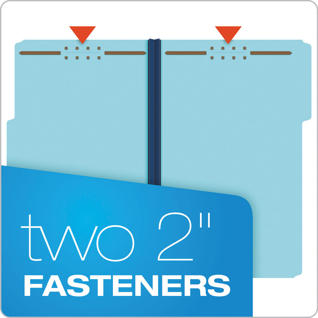 Heavy-Duty Pressboard Folders with Embossed Fasteners, 1/3-Cut Tabs, 1" Expansion, 2 Fasteners, Legal Size, Blue, 25/Box