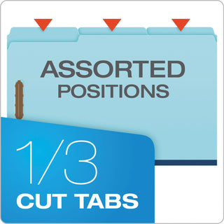 Heavy-Duty Pressboard Folders with Embossed Fasteners, 1/3-Cut Tabs, 1" Expansion, 2 Fasteners, Legal Size, Blue, 25/Box