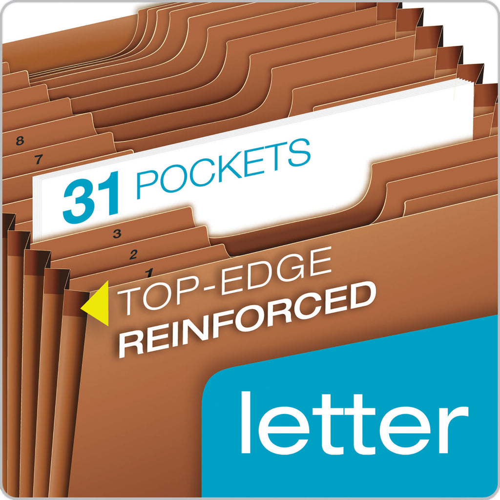Heavy-Duty Open-Top Expanding Stadium File, 31 Sections, 1/3-Cut Tabs, Letter Size, Redrope