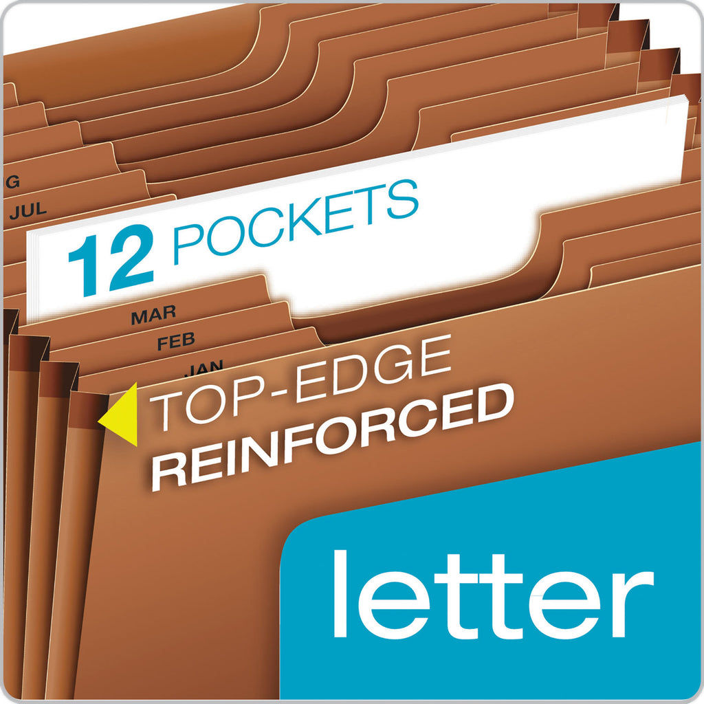 Heavy-Duty Open-Top Expanding Stadium File, 12 Sections, 1/3-Cut Tabs, Letter Size, Redrope