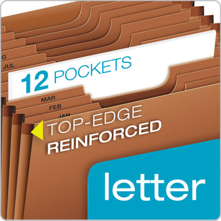 Heavy-Duty Open-Top Expanding Stadium File, 12 Sections, 1/3-Cut Tabs, Letter Size, Redrope
