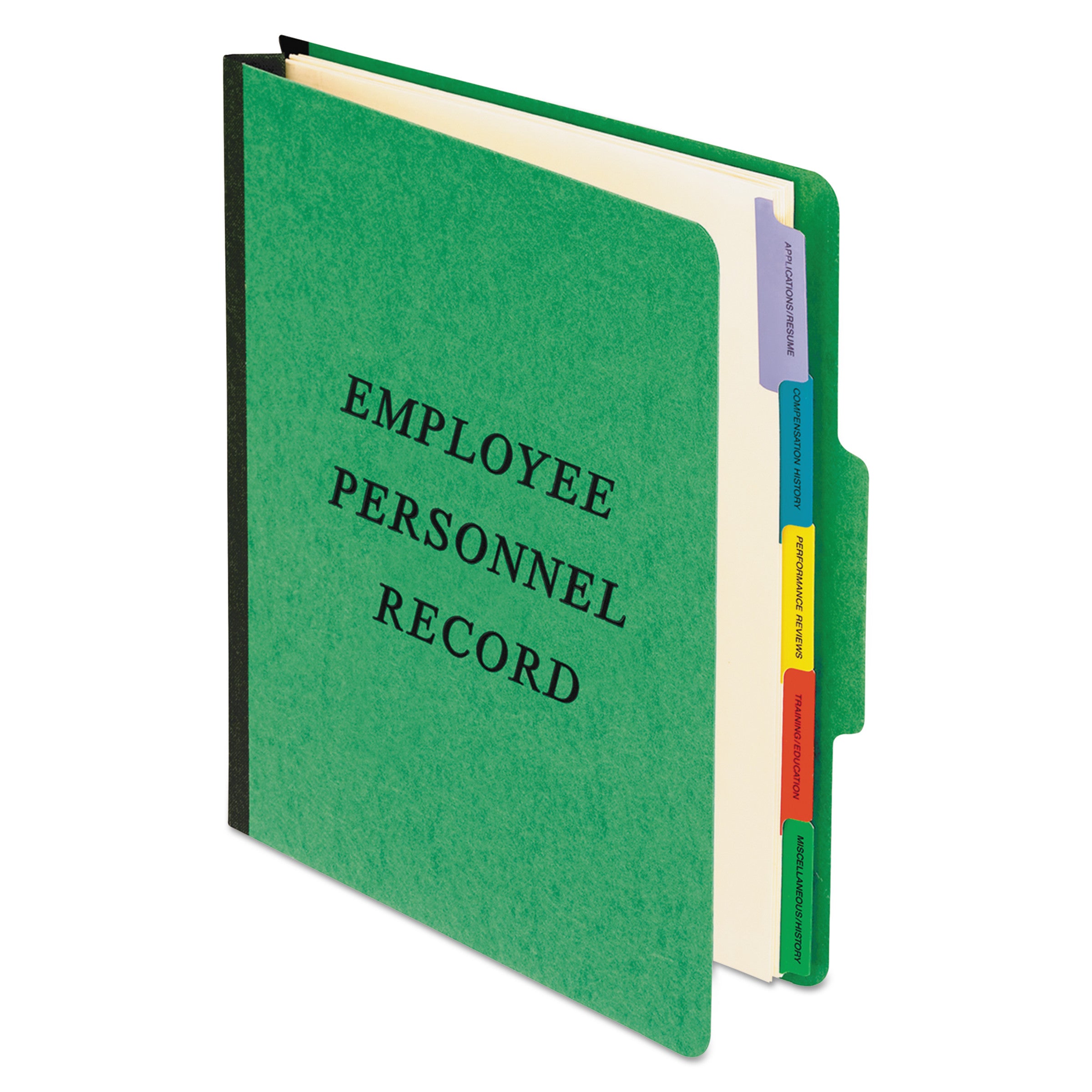 Vertical-Style Personnel Folders, 2" Expansion, 5 Dividers, 2 Fasteners, Letter Size, Green Exterior - 2