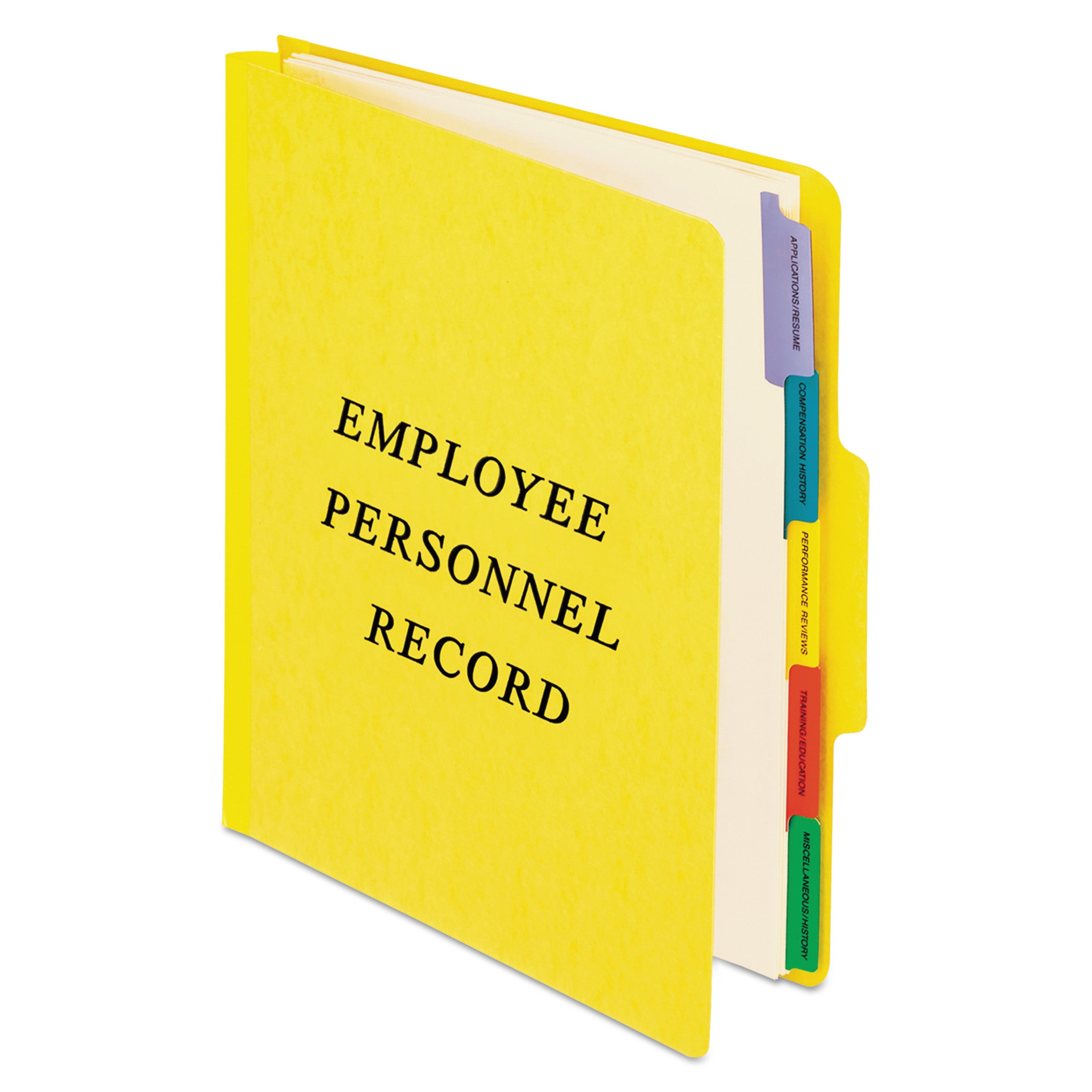 Vertical-Style Personnel Folders, 2" Expansion, 5 Dividers, 2 Fasteners, Letter Size, Yellow Exterior - 2