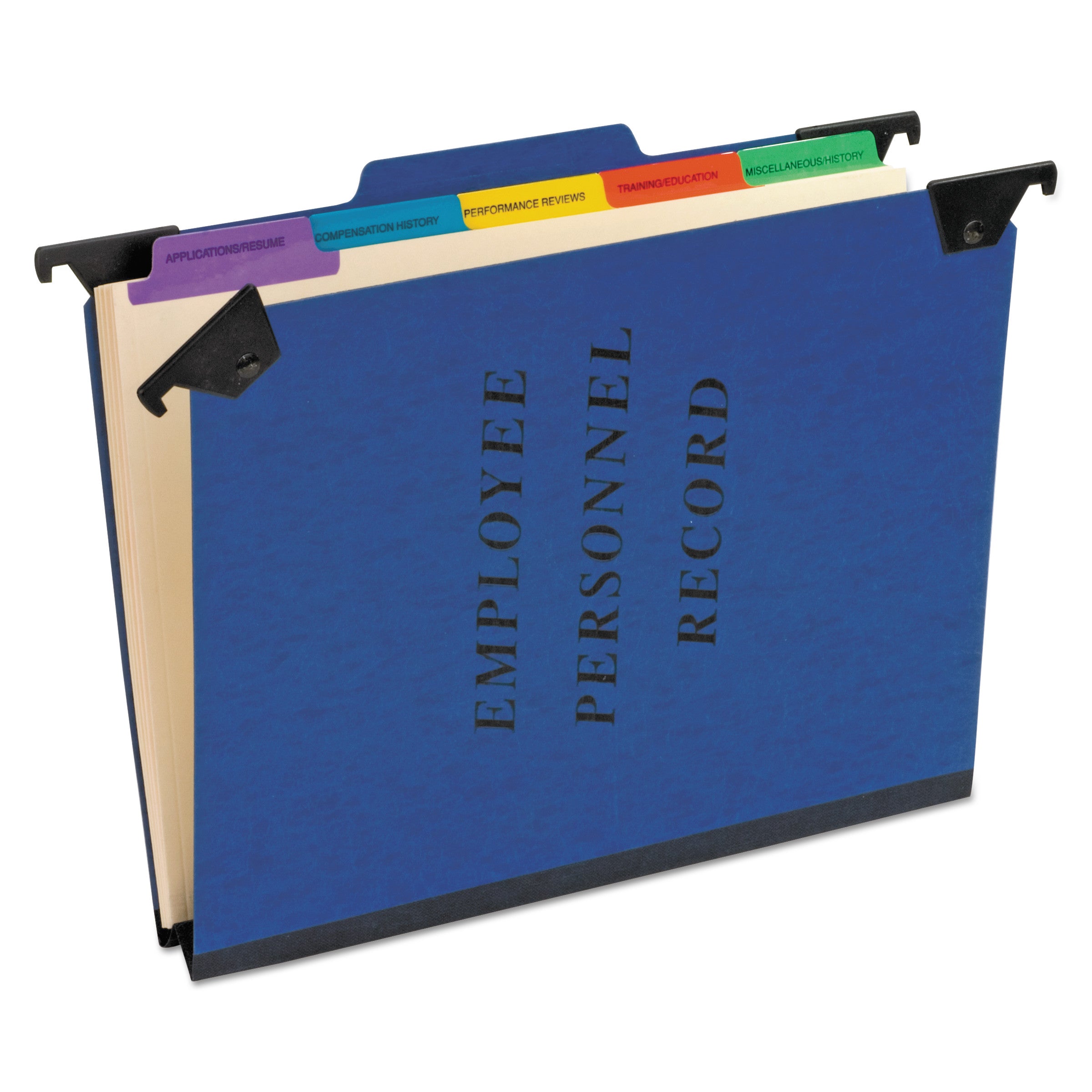 Hanging-Style Personnel Folders, 5 Dividers with 1/5-Cut Tabs, Letter Size, 1/3-Cut Exterior Tabs, Blue - 