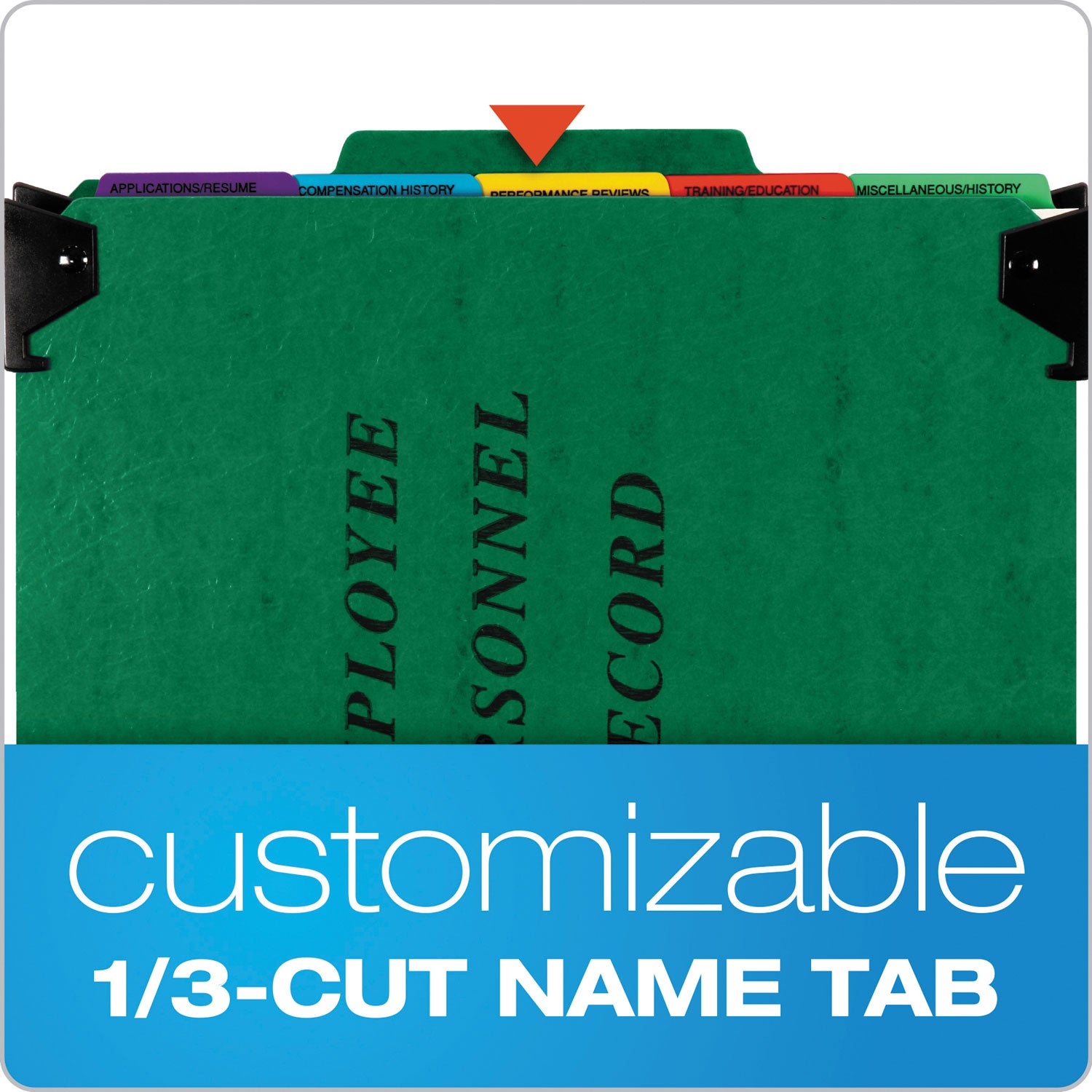 Hanging-Style Personnel Folders, 5 Dividers with 1/5-Cut Tabs, Letter Size, 1/3-Cut Exterior Tabs, Green