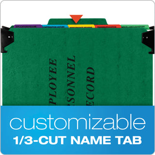 Hanging-Style Personnel Folders, 5 Dividers with 1/5-Cut Tabs, Letter Size, 1/3-Cut Exterior Tabs, Green