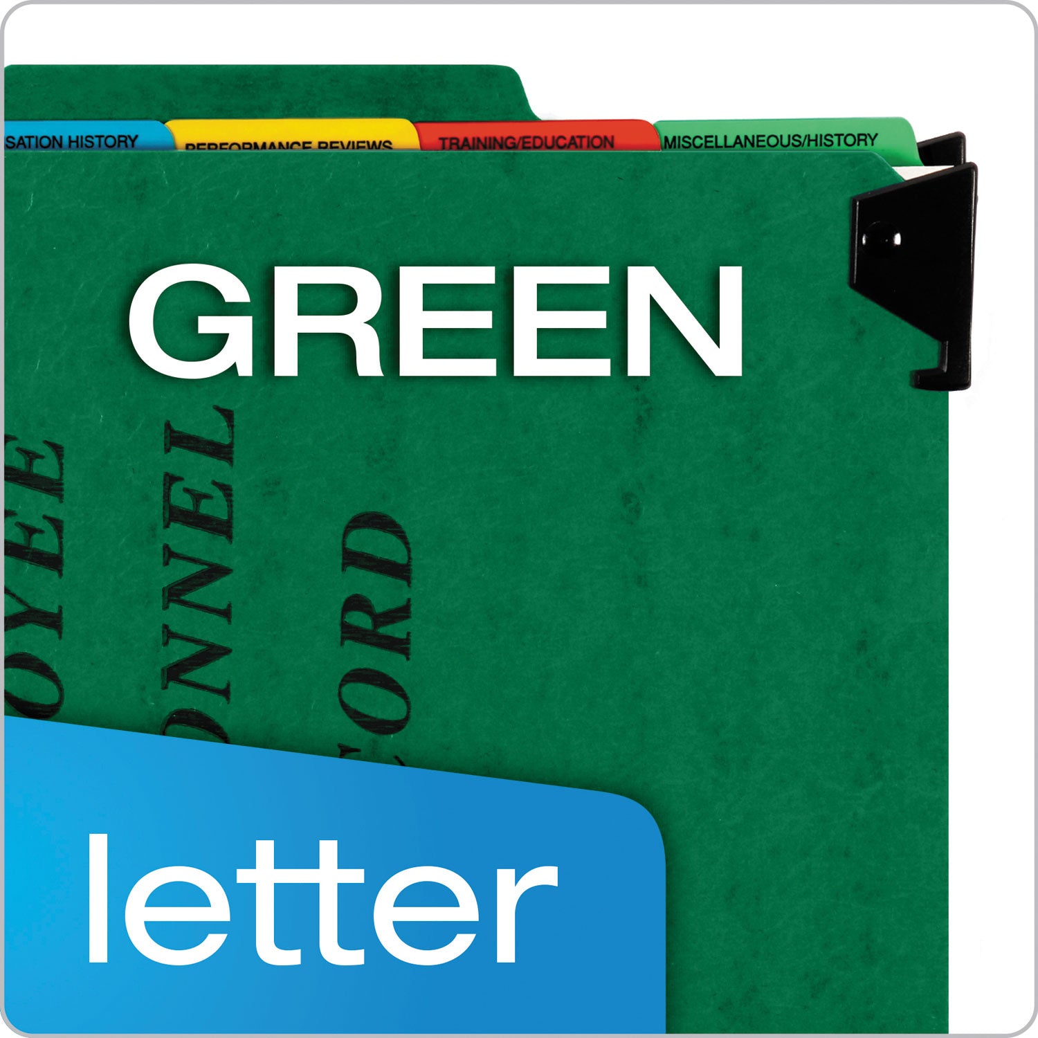 Hanging-Style Personnel Folders, 5 Dividers with 1/5-Cut Tabs, Letter Size, 1/3-Cut Exterior Tabs, Green - 