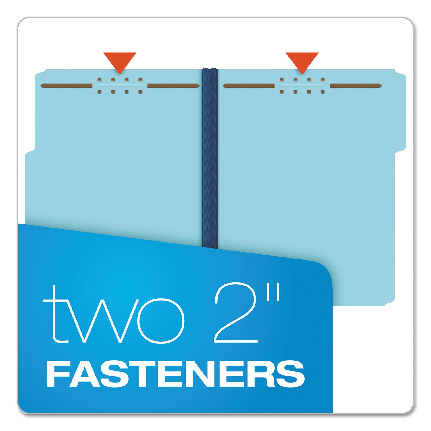 Earthwise by Pendaflex Heavy-Duty Pressboard Fastener Folders, 2" Expansion, 2 Fasteners, Letter Size, Light Blue, 25/Box - 