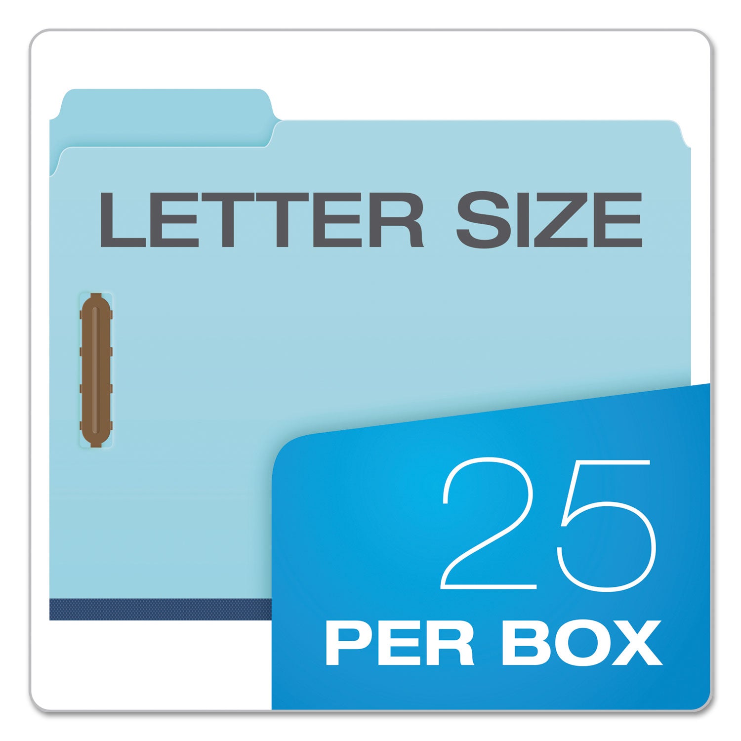 Earthwise by Pendaflex Heavy-Duty Pressboard Fastener Folders, 2" Expansion, 2 Fasteners, Letter Size, Light Blue, 25/Box - 
