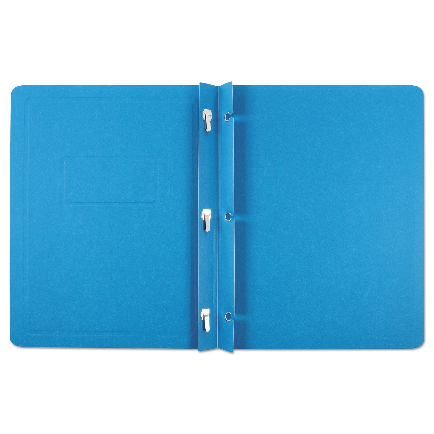 Title Panel and Border Front Report Cover, 3-Prong Fastener, Panel and Border Cover, 0.5" Cap, 8.5 x 11, Light Blue, 25/Box - 