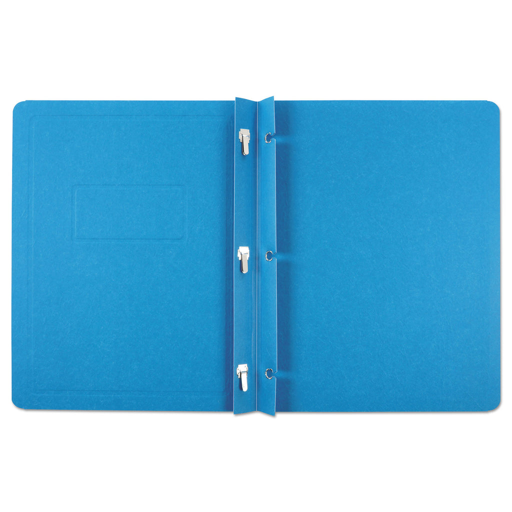 Title Panel and Border Front Report Cover, 3-Prong Fastener, Panel and Border Cover, 0.5" Cap, 8.5 x 11, Light Blue, 25/Box