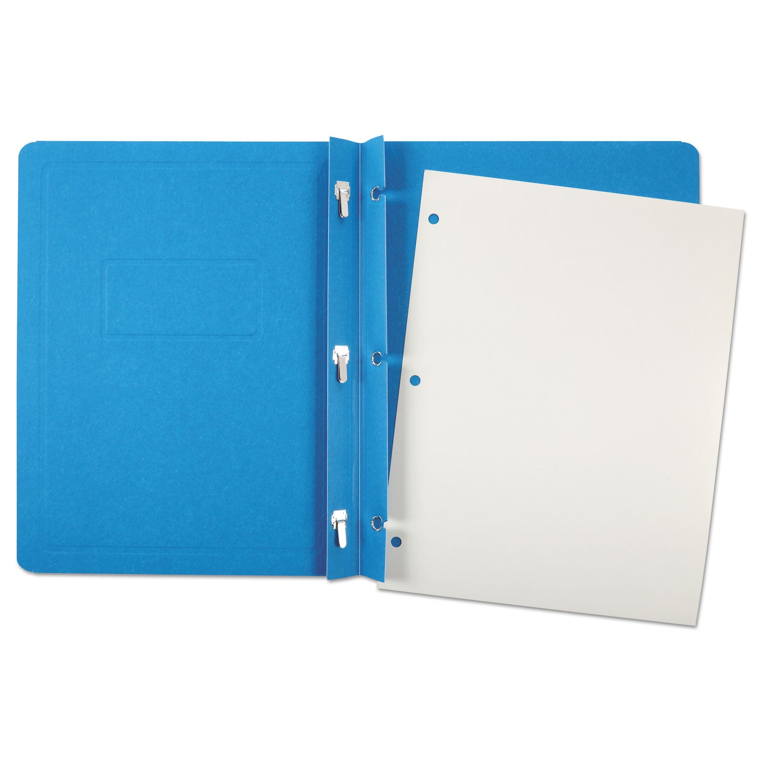Title Panel and Border Front Report Cover, 3-Prong Fastener, Panel and Border Cover, 0.5" Cap, 8.5 x 11, Light Blue, 25/Box - 