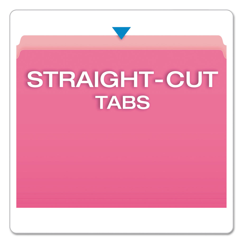 Colored File Folders, Straight Tabs, Letter Size, Pink/Light Pink, 100/Box