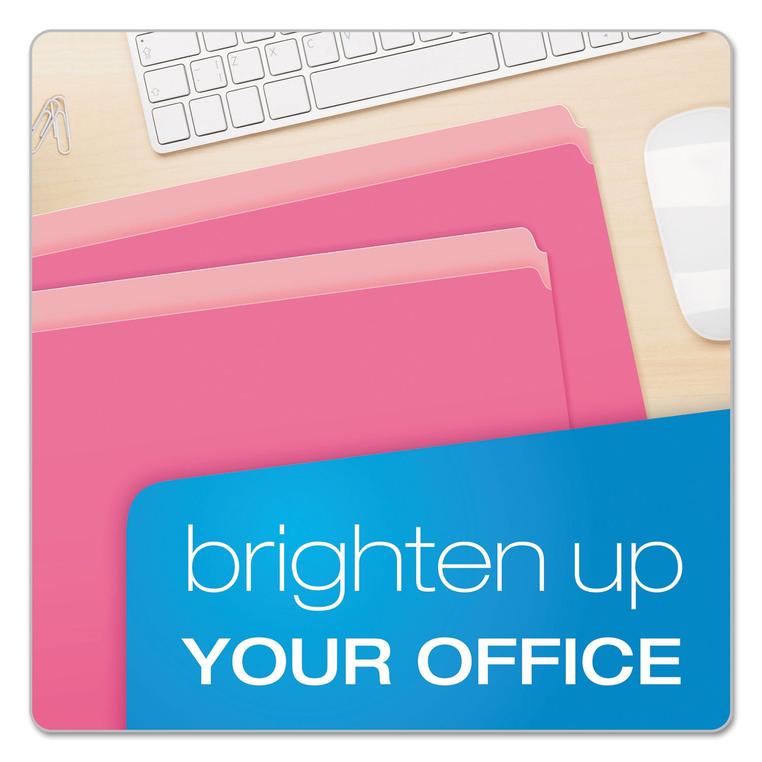 Colored File Folders, Straight Tabs, Letter Size, Pink/Light Pink, 100/Box - 