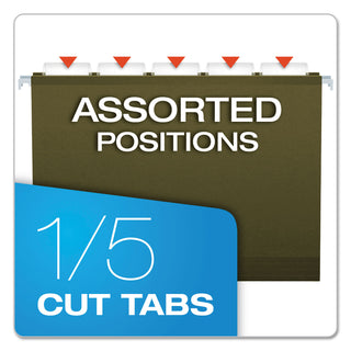 Extra Capacity Reinforced Hanging File Folders with Box Bottom, 1" Capacity, Letter Size, 1/5-Cut Tabs, Green, 25/Box - 