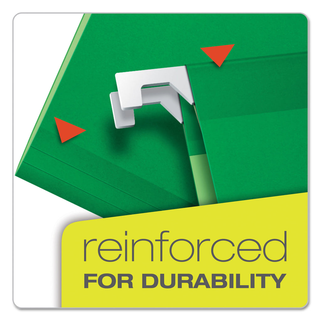 Extra Capacity Reinforced Hanging File Folders with Box Bottom, 2" Capacity, Letter Size, 1/5-Cut Tabs, Bright Green, 25/Box - 