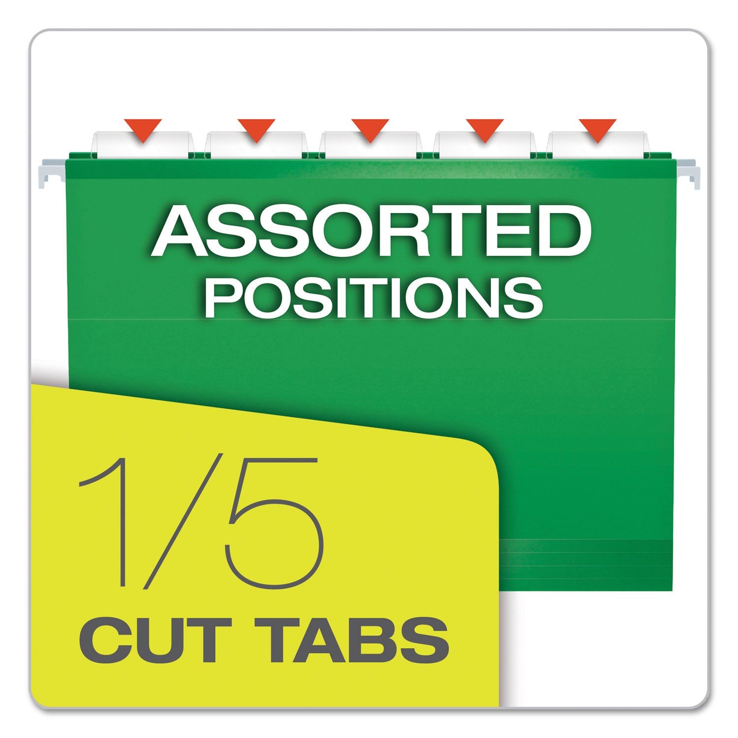 Colored Reinforced Hanging Folders, Letter Size, 1/5-Cut Tabs, Bright Green, 25/Box