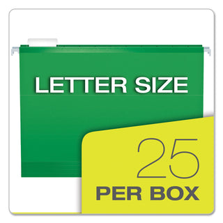 Colored Reinforced Hanging Folders, Letter Size, 1/5-Cut Tabs, Bright Green, 25/Box - 