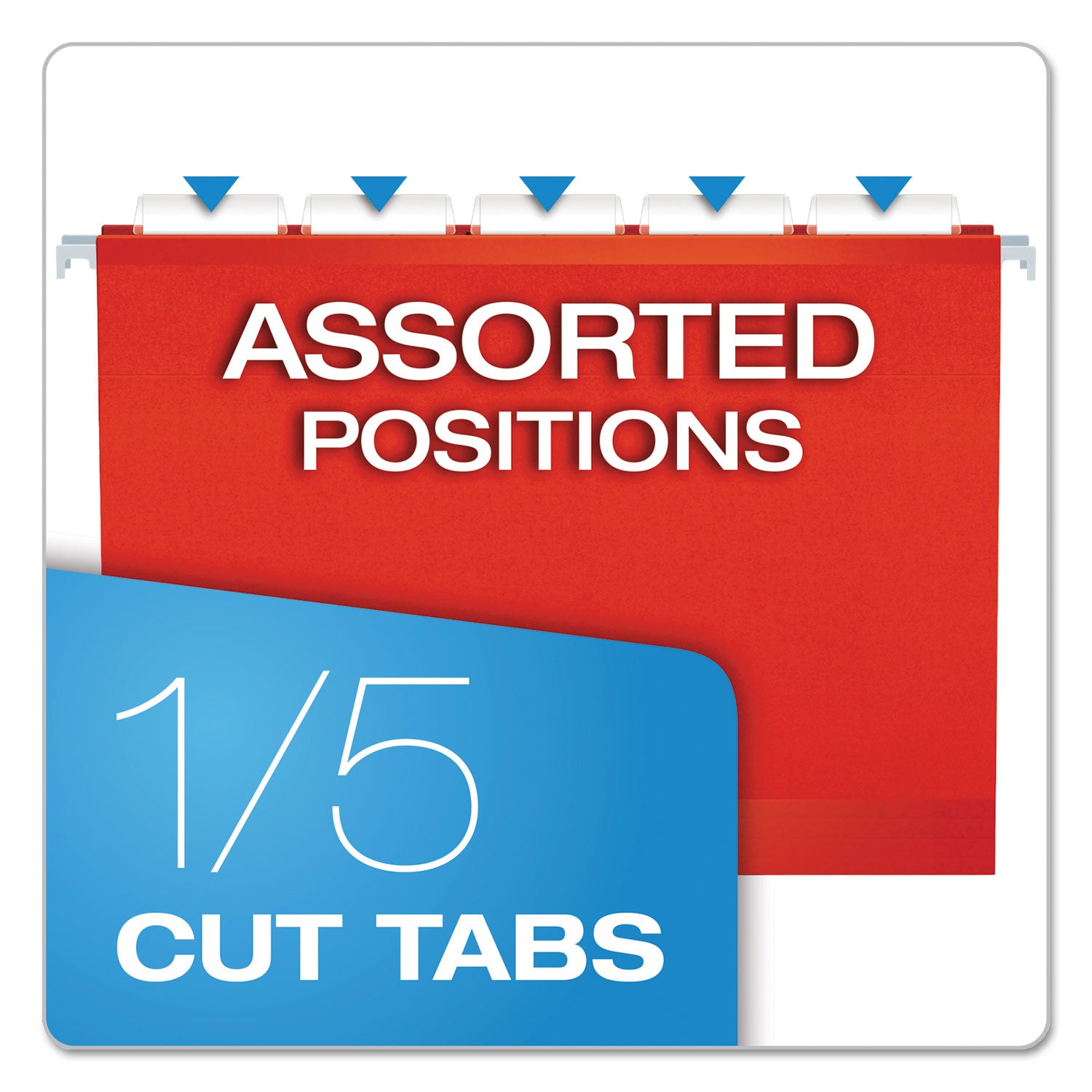 Extra Capacity Reinforced Hanging File Folders with Box Bottom, 2" Capacity, Letter Size, 1/5-Cut Tabs, Red, 25/Box - 