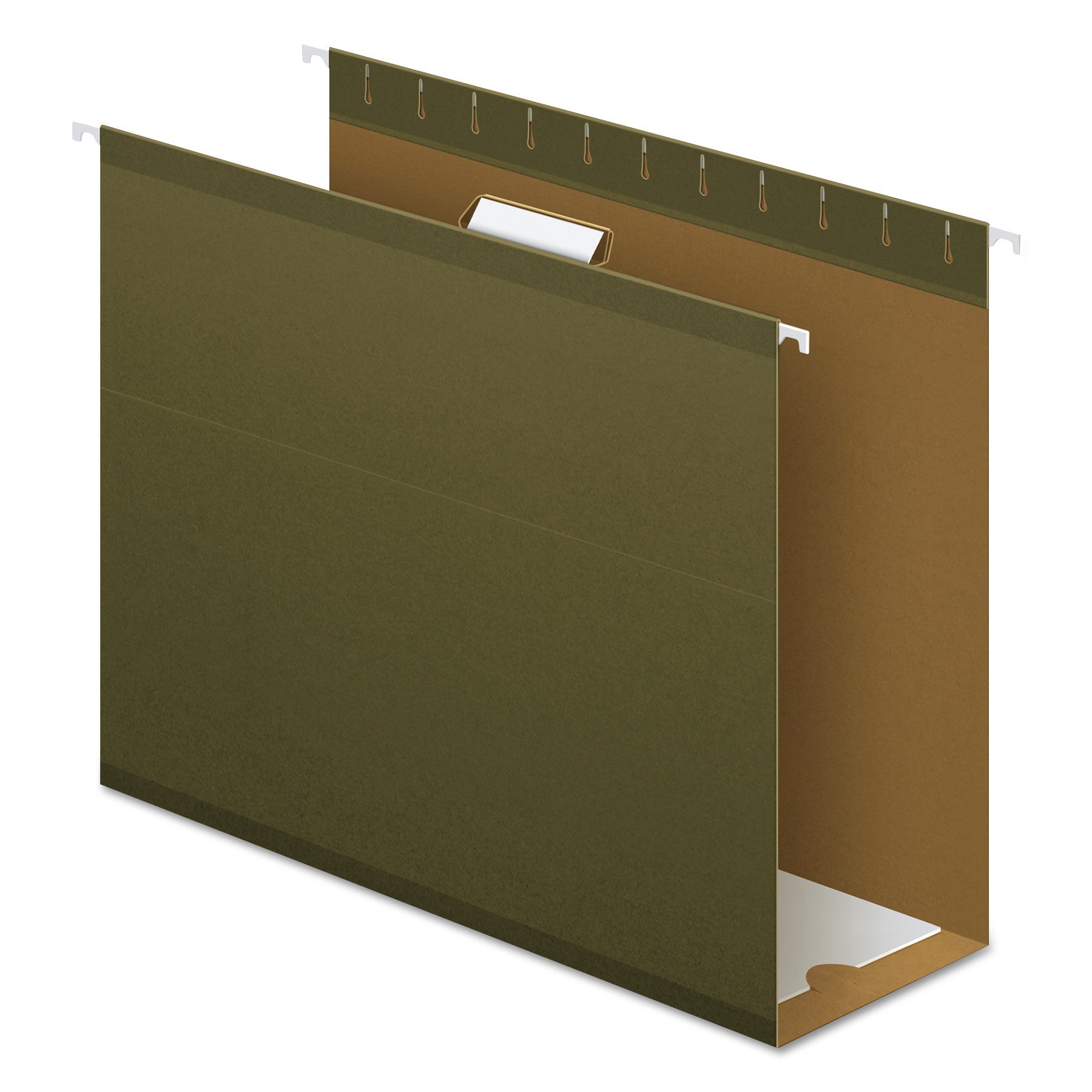 Extra Capacity Reinforced Hanging File Folders with Box Bottom, 4" Capacity, Letter Size, 1/5-Cut Tabs, Green, 25/Box - 