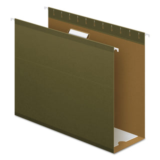 Extra Capacity Reinforced Hanging File Folders with Box Bottom, 4" Capacity, Letter Size, 1/5-Cut Tabs, Green, 25/Box - 