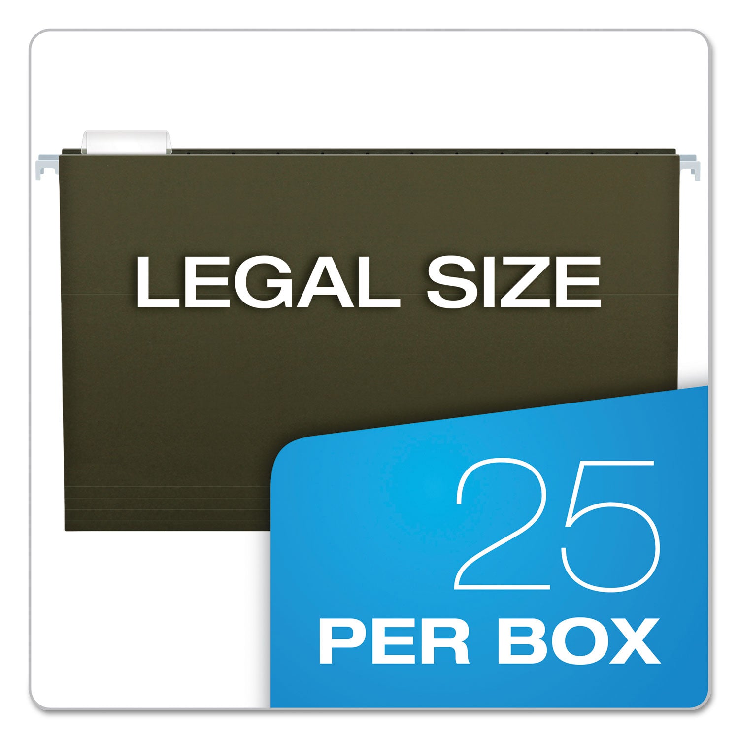 Extra Capacity Reinforced Hanging File Folders with Box Bottom, 4" Capacity, Legal Size, 1/5-Cut Tabs, Green, 25/Box - 