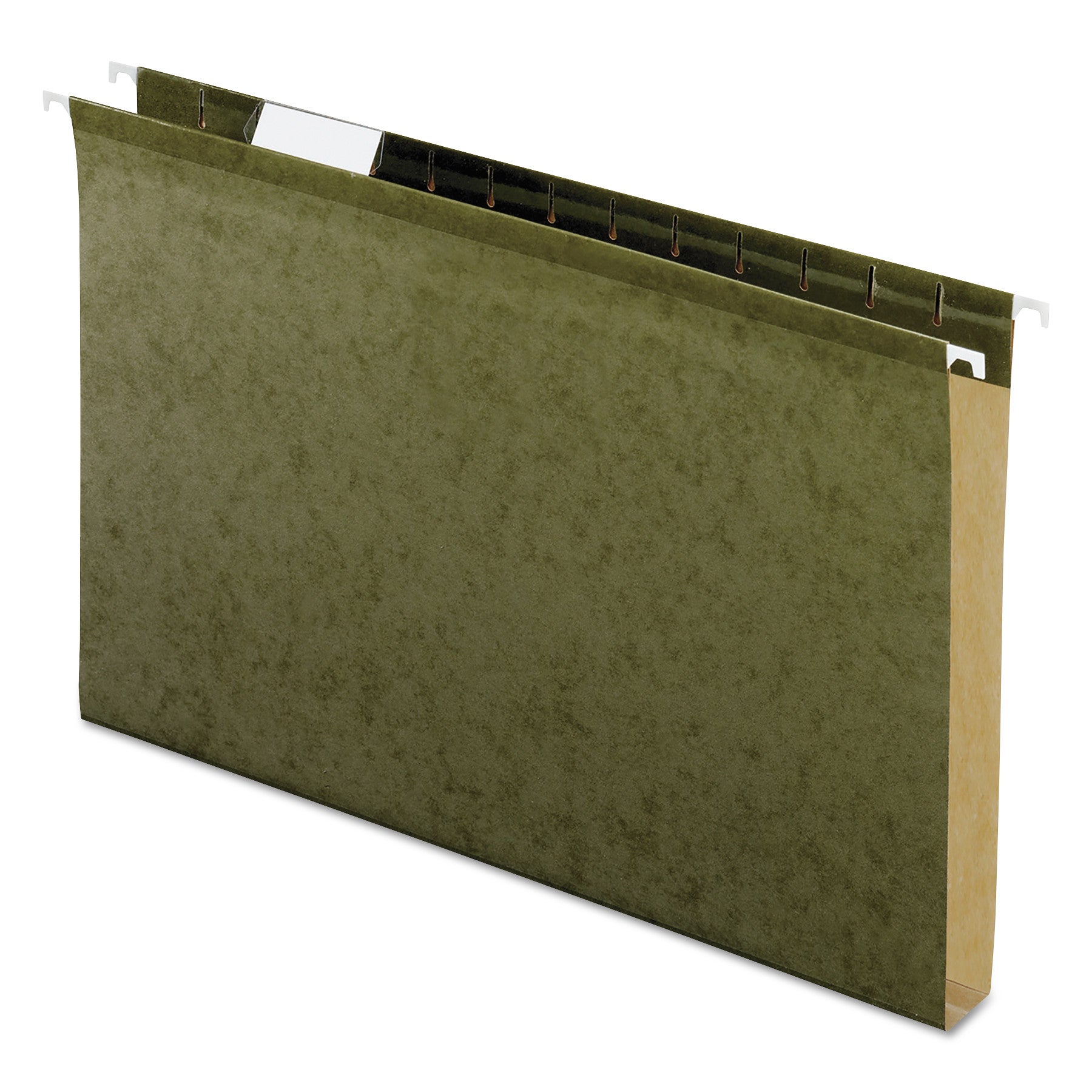 Extra Capacity Reinforced Hanging File Folders with Box Bottom, 1" Capacity, Legal Size, 1/5-Cut Tabs, Green, 25/Box - 