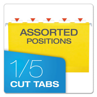 Extra Capacity Reinforced Hanging File Folders with Box Bottom, 2" Capacity, Legal Size, 1/5-Cut Tabs, Yellow, 25/Box - 
