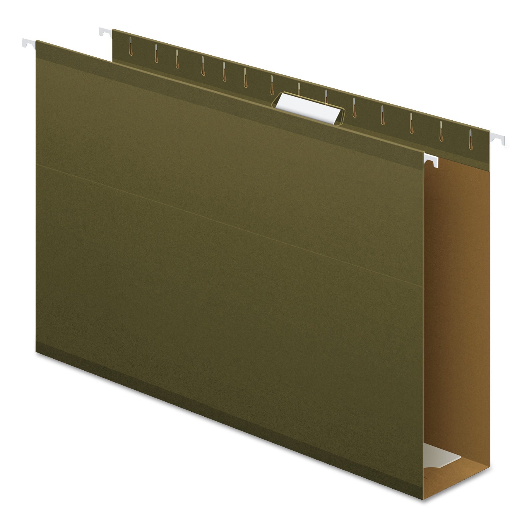 Extra Capacity Reinforced Hanging File Folders with Box Bottom, 3" Capacity, Legal Size, 1/5-Cut Tabs, Green, 25/Box - 