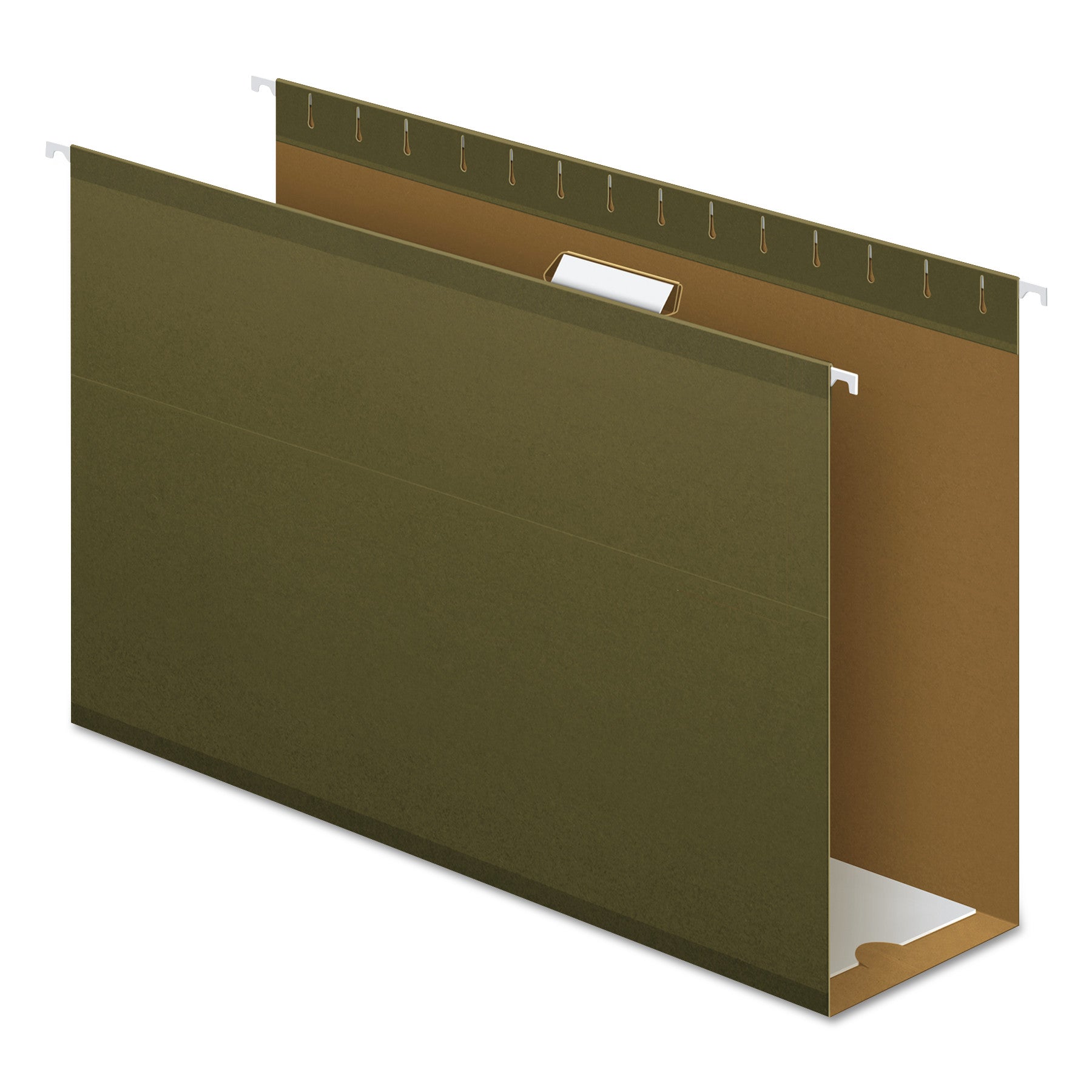 Extra Capacity Reinforced Hanging File Folders with Box Bottom, 4" Capacity, Legal Size, 1/5-Cut Tabs, Green, 25/Box - 