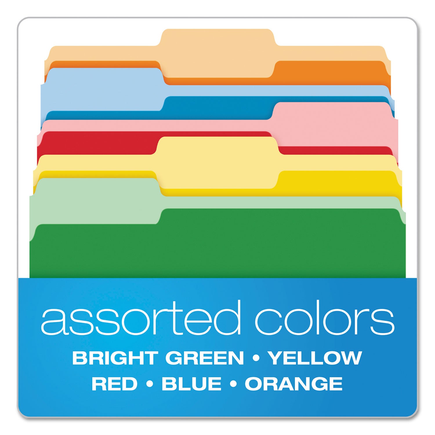 Colored File Folders, 1/3-Cut Tabs: Assorted, Letter Size, Assorted Colors, 100/Box - 