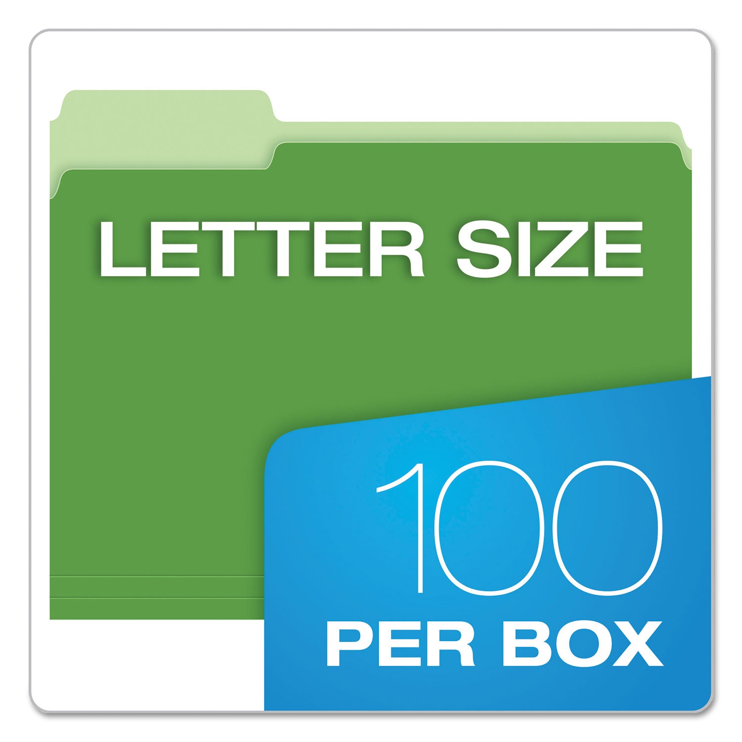 Colored File Folders, 1/3-Cut Tabs: Assorted, Letter Size, Green/Light Green, 100/Box - 