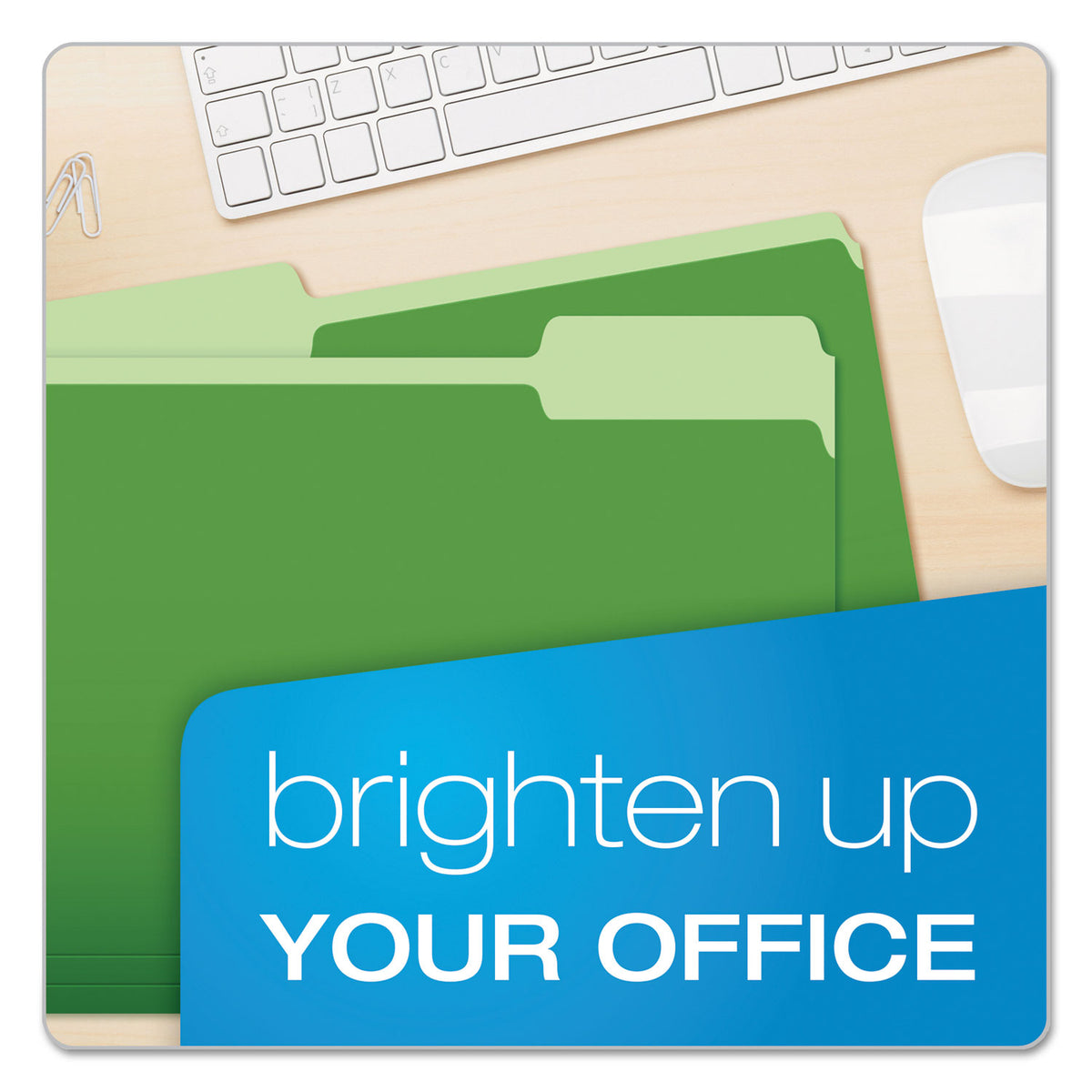 Colored File Folders, 1/3-Cut Tabs: Assorted, Letter Size, Green/Light Green, 100/Box