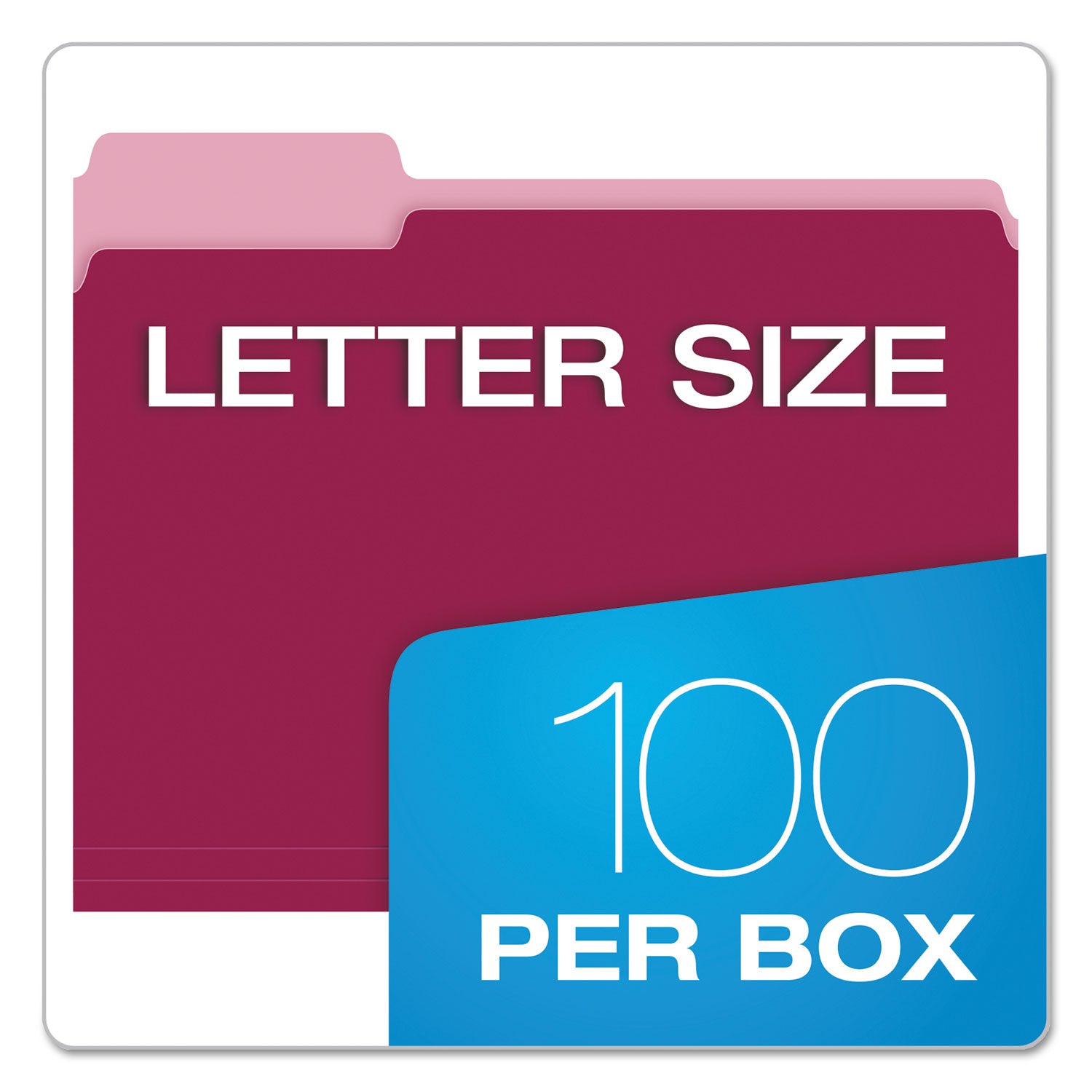 Colored File Folders, 1/3-Cut Tabs: Assorted, Letter Size, Burgundy/Light Burgundy, 100/Box - 