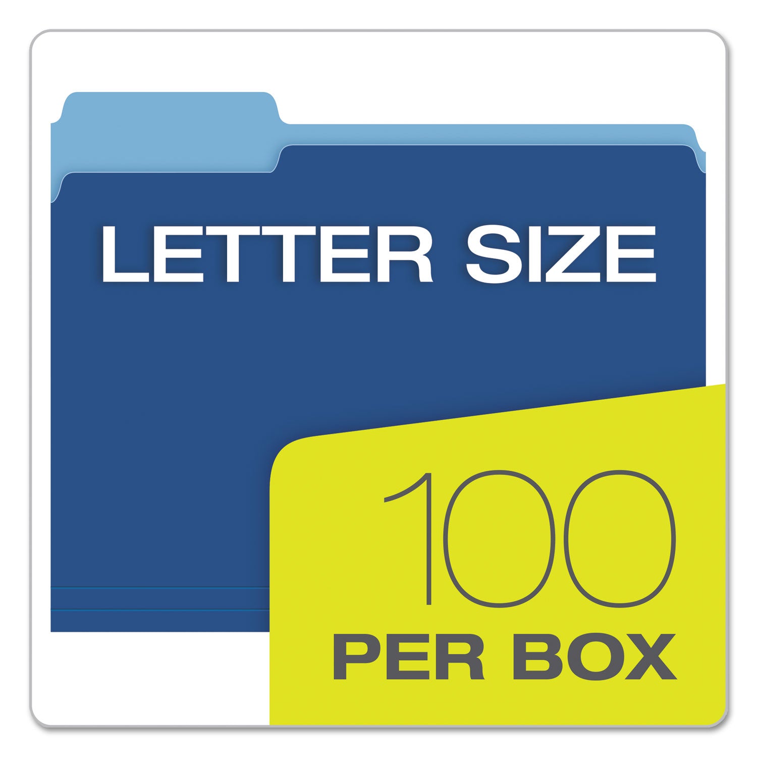 Colored File Folders, 1/3-Cut Tabs: Assorted, Letter Size, Navy Blue/Light Blue, 100/Box - 