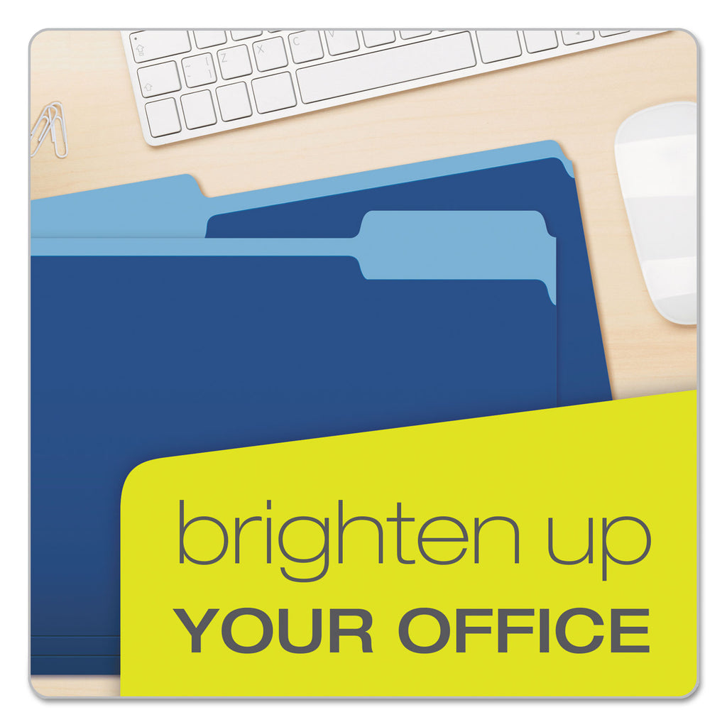 Colored File Folders, 1/3-Cut Tabs: Assorted, Letter Size, Navy Blue/Light Blue, 100/Box