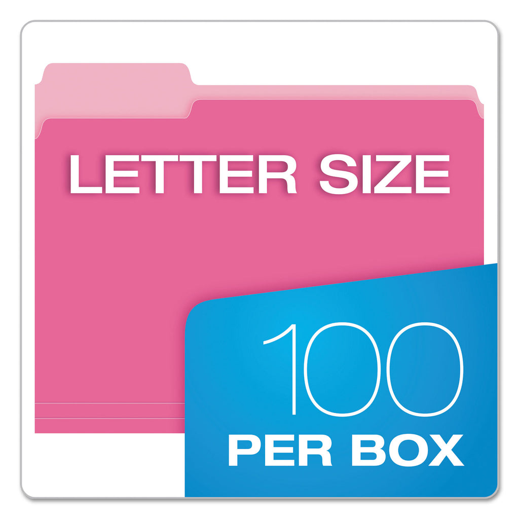Colored File Folders, 1/3-Cut Tabs: Assorted, Letter Size, Pink/Light Pink, 100/Box