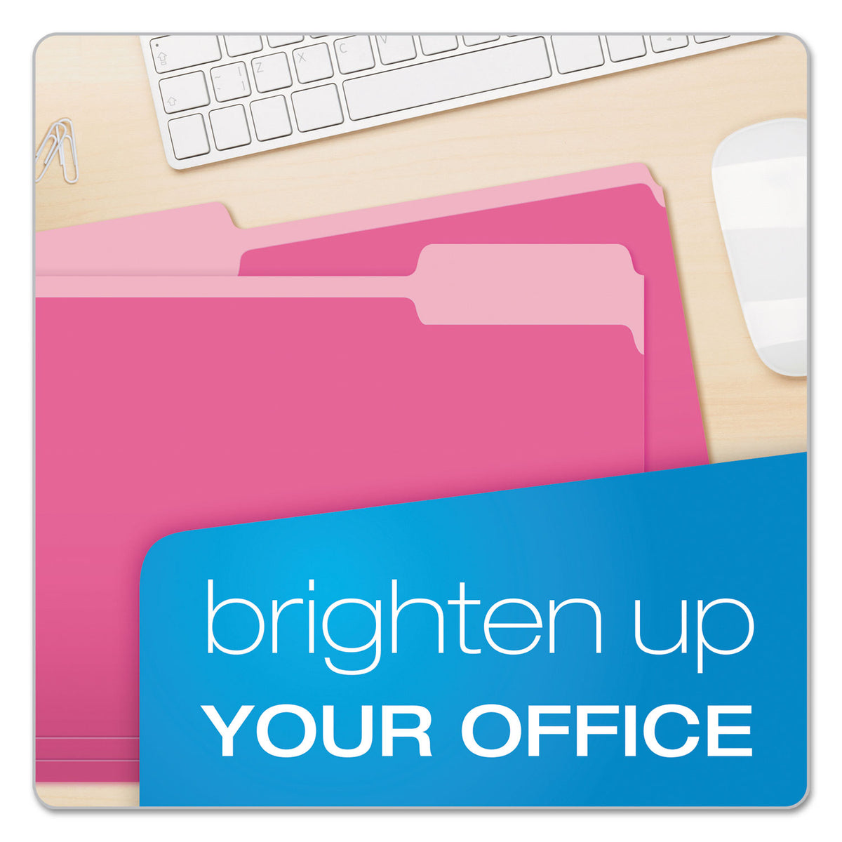 Colored File Folders, 1/3-Cut Tabs: Assorted, Letter Size, Pink/Light Pink, 100/Box