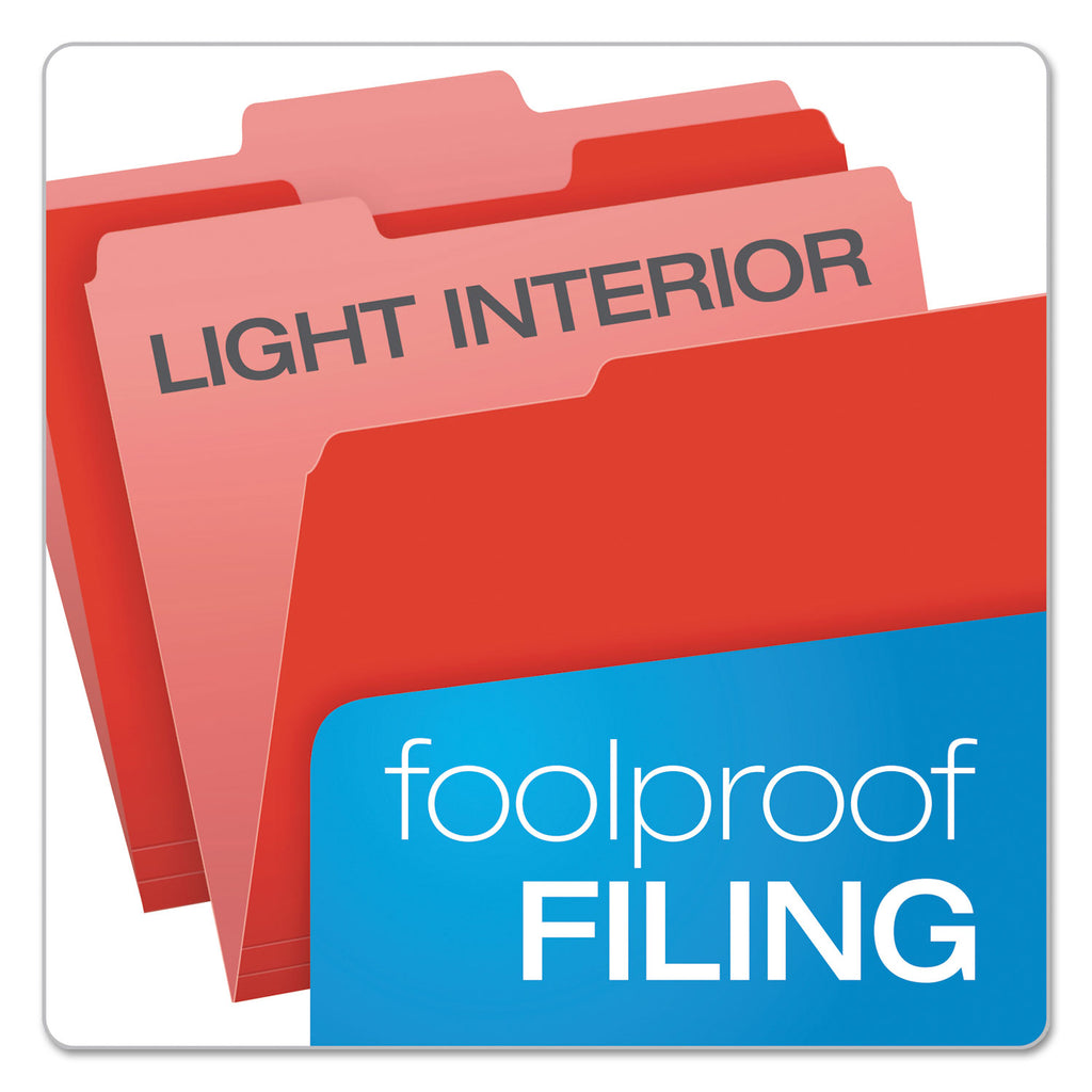 Colored File Folders, 1/3-Cut Tabs: Assorted, Letter Size, Red/Light Red, 100/Box